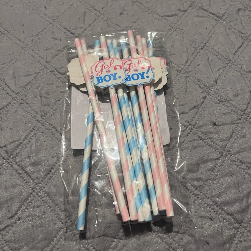 Gender Reveal Pink & Blue Striped Paper Straws